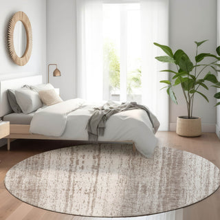 Piper Looms Mayfield Stripes AMF861 Taupe Machine Washable Area Rug Round Lifestyle Image Feature