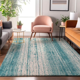 Piper Looms Mayfield Stripes AMF861 Teal Machine Washable Area Rug Lifestyle Image Feature