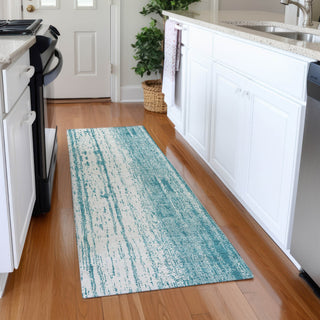 Piper Looms Mayfield Stripes AMF861 Teal Machine Washable Area Rug Runner Lifestyle Image Feature