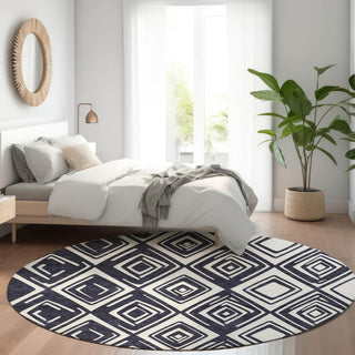 Piper Looms Mayfield Diamonds AMF862 Black Machine Washable Area Rug Round Lifestyle Image Feature
