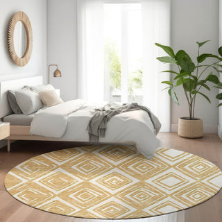 Piper Looms Mayfield Diamonds AMF862 Gold Machine Washable Area Rug Round Lifestyle Image Feature