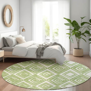 Piper Looms Mayfield Diamonds AMF862 Green Machine Washable Area Rug Round Lifestyle Image Feature