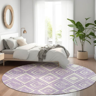 Piper Looms Mayfield Diamonds AMF862 Lavender Machine Washable Area Rug Round Lifestyle Image Feature