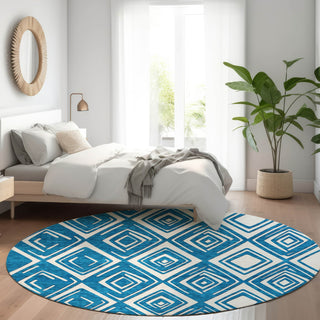 Piper Looms Mayfield Diamonds AMF862 Navy Machine Washable Area Rug Round Lifestyle Image Feature