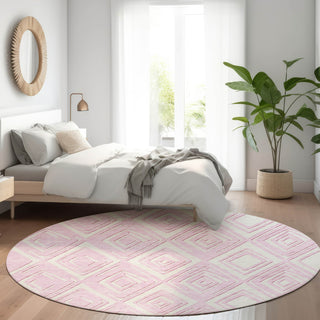 Piper Looms Mayfield Diamonds AMF862 Pink Machine Washable Area Rug Round Lifestyle Image Feature