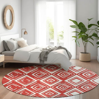 Piper Looms Mayfield Diamonds AMF862 Red Machine Washable Area Rug Round Lifestyle Image Feature