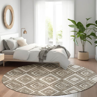 Piper Looms Mayfield Diamonds AMF862 Taupe Machine Washable Area Rug Round Lifestyle Image Feature