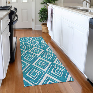 Piper Looms Mayfield Diamonds AMF862 Teal Machine Washable Area Rug Runner Lifestyle Image Feature