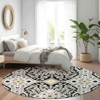 Piper Looms Mayfield Diamonds AMF863 Black Machine Washable Area Rug Round Lifestyle Image Feature