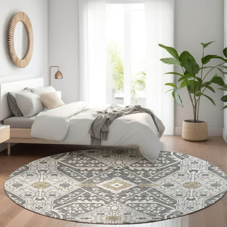 Piper Looms Mayfield Diamonds AMF863 Charcoal Machine Washable Area Rug Round Lifestyle Image Feature