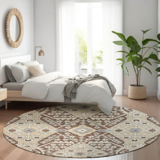 Piper Looms Mayfield Diamonds AMF863 Chocolate Machine Washable Area Rug Round Lifestyle Image Feature