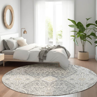 Piper Looms Mayfield Diamonds AMF863 Gray Machine Washable Area Rug Round Lifestyle Image Feature