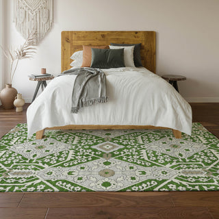 Piper Looms Mayfield Diamonds AMF863 Green Machine Washable Area Rug Lifestyle Image Feature
