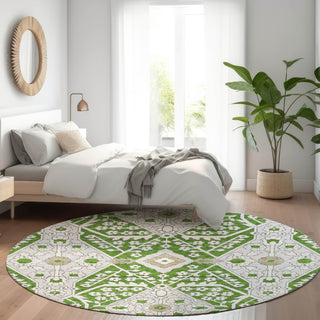 Piper Looms Mayfield Diamonds AMF863 Green Machine Washable Area Rug Round Lifestyle Image Feature