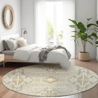 Piper Looms Mayfield Diamonds AMF863 Ivory Machine Washable Area Rug Round Lifestyle Image Feature