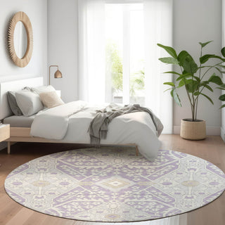 Piper Looms Mayfield Diamonds AMF863 Lavender Machine Washable Area Rug Round Lifestyle Image Feature