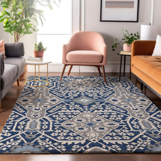 Piper Looms Mayfield Diamonds AMF863 Navy Machine Washable Area Rug Lifestyle Image Feature