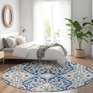Piper Looms Mayfield Diamonds AMF863 Navy Machine Washable Area Rug Round Lifestyle Image Feature