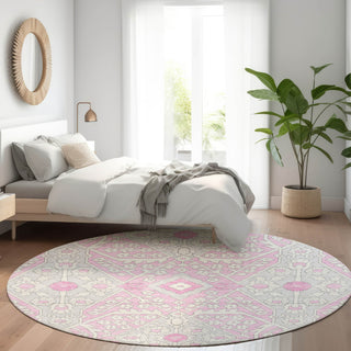 Piper Looms Mayfield Diamonds AMF863 Pink Machine Washable Area Rug Round Lifestyle Image Feature