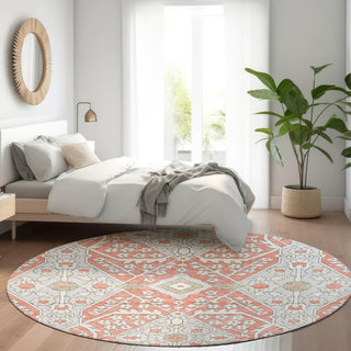Piper Looms Mayfield Diamonds AMF863 Salmon Machine Washable Area Rug Round Lifestyle Image Feature