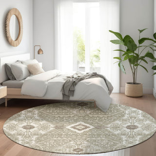 Piper Looms Mayfield Diamonds AMF863 Taupe Machine Washable Area Rug Round Lifestyle Image Feature