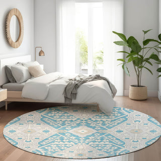 Piper Looms Mayfield Diamonds AMF863 Teal Machine Washable Area Rug Round Lifestyle Image Feature