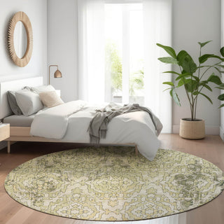 Piper Looms Mayfield Medallions AMF864 Green Machine Washable Area Rug Round Lifestyle Image Feature
