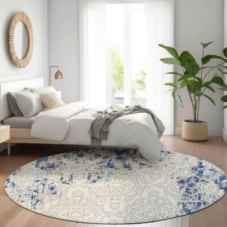 Piper Looms Mayfield Medallions AMF864 Navy Machine Washable Area Rug Round Lifestyle Image Feature