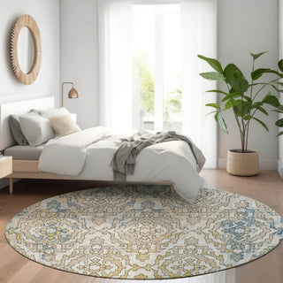 Piper Looms Mayfield Medallions AMF864 Sky Machine Washable Area Rug Round Lifestyle Image Feature