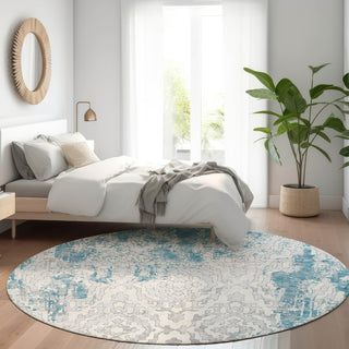 Piper Looms Mayfield Medallions AMF864 Teal Machine Washable Area Rug Round Lifestyle Image Feature