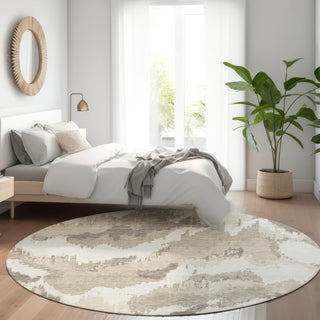 Piper Looms Mayfield Abstract AMF865 Beige Machine Washable Area Rug Round Lifestyle Image Feature