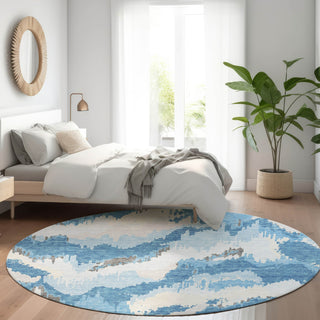 Piper Looms Mayfield Abstract AMF865 Blue Machine Washable Area Rug Round Lifestyle Image Feature
