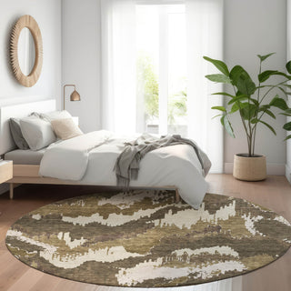 Piper Looms Mayfield Abstract AMF865 Brown Machine Washable Area Rug Round Lifestyle Image Feature