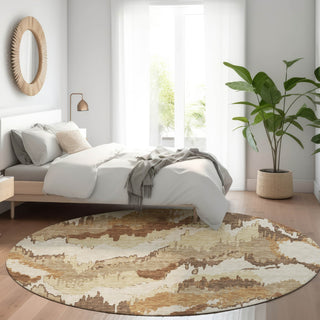 Piper Looms Mayfield Abstract AMF865 Chocolate Machine Washable Area Rug Round Lifestyle Image Feature