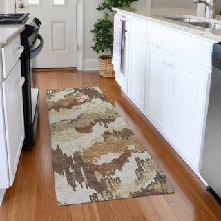 Piper Looms Mayfield Abstract AMF865 Chocolate Machine Washable Area Rug Runner Lifestyle Image Feature