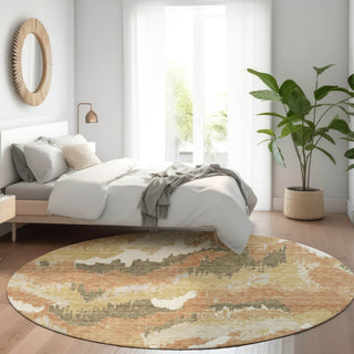 Piper Looms Mayfield Abstract AMF865 Copper Machine Washable Area Rug Round Lifestyle Image Feature