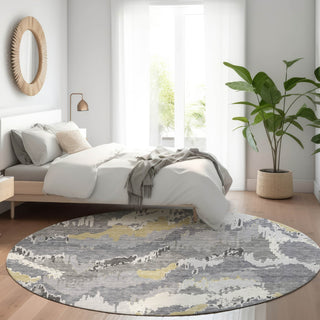 Piper Looms Mayfield Abstract AMF865 Gray Machine Washable Area Rug Round Lifestyle Image Feature