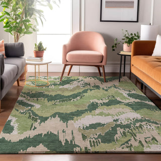 Piper Looms Mayfield Abstract AMF865 Green Machine Washable Area Rug Lifestyle Image Feature