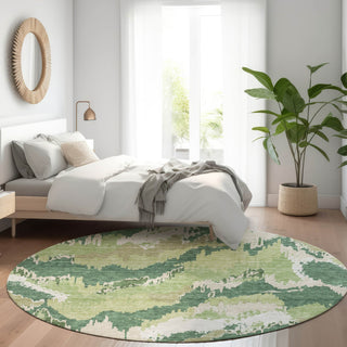 Piper Looms Mayfield Abstract AMF865 Green Machine Washable Area Rug Round Lifestyle Image Feature