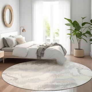 Piper Looms Mayfield Abstract AMF865 Ivory Machine Washable Area Rug Round Lifestyle Image Feature