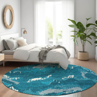 Piper Looms Mayfield Abstract AMF865 Navy Machine Washable Area Rug Round Lifestyle Image Feature