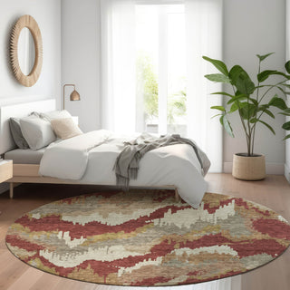 Piper Looms Mayfield Abstract AMF865 Paprika Machine Washable Area Rug Round Lifestyle Image Feature