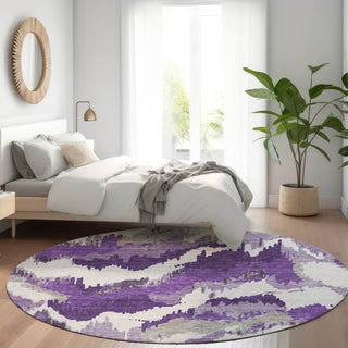 Piper Looms Mayfield Abstract AMF865 Purple Machine Washable Area Rug Round Lifestyle Image Feature