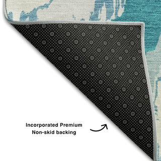 Piper Looms Mayfield Abstract AMF865 Teal Machine Washable Area Rug Backing Image
