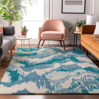 Piper Looms Mayfield Abstract AMF865 Teal Machine Washable Area Rug Lifestyle Image Feature