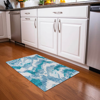 Piper Looms Mayfield Abstract AMF865 Teal Machine Washable Area Rug Scatter Lifestyle Image Feature