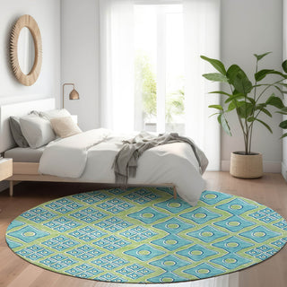 Piper Looms Mayfield Diamonds AMF866 Aloe Machine Washable Area Rug Round Lifestyle Image Feature