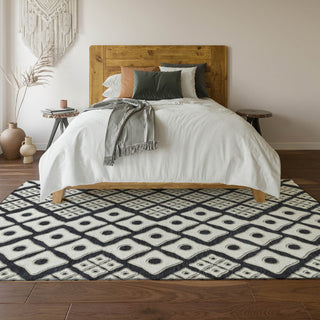 Piper Looms Mayfield Diamonds AMF866 Black Machine Washable Area Rug Lifestyle Image Feature