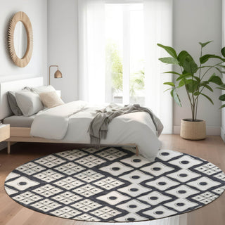 Piper Looms Mayfield Diamonds AMF866 Black Machine Washable Area Rug Round Lifestyle Image Feature