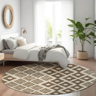 Piper Looms Mayfield Diamonds AMF866 Brown Machine Washable Area Rug Round Lifestyle Image Feature